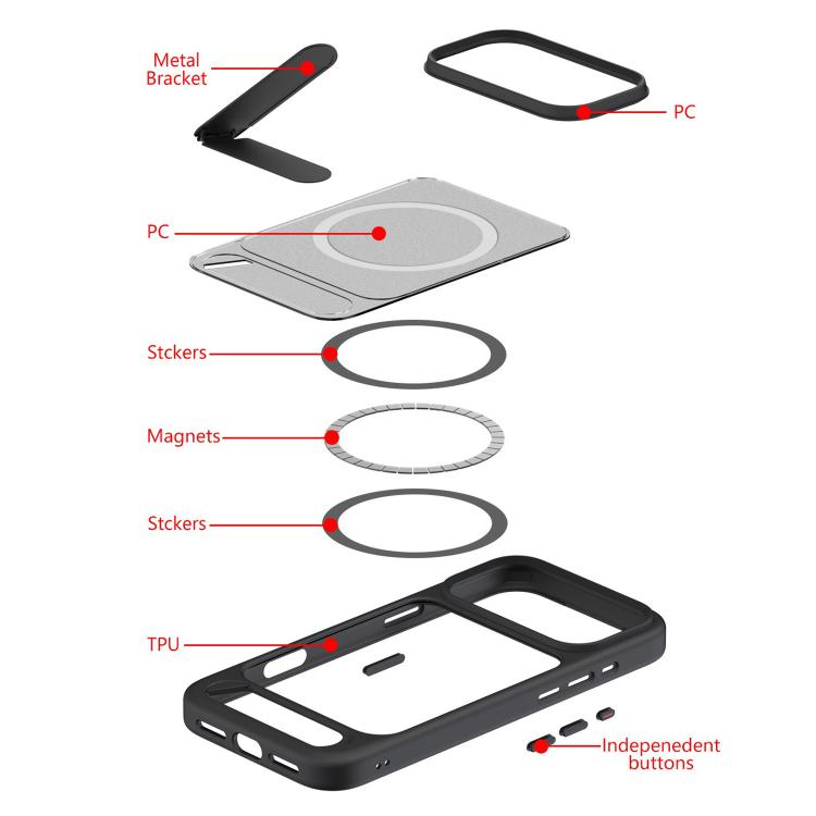 For iPhone Air Kalebol MagSafe Invisible Tilt Holder PC Hybrid TPU Case(Grey White) by Kalebol