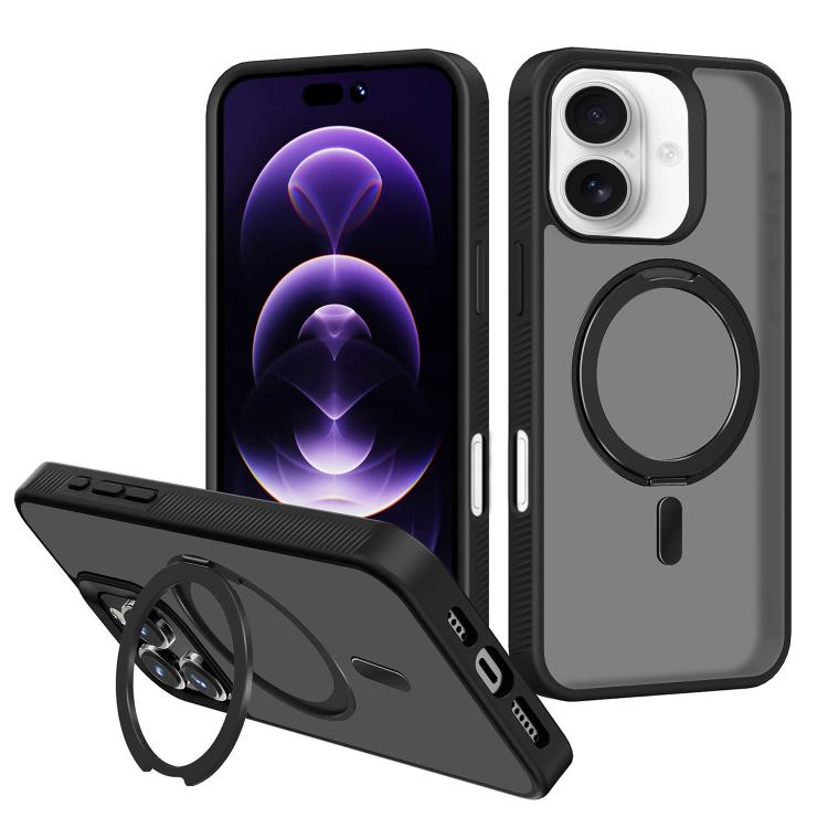For iPhone 16 Plus Kalebol Rotating Holder MagSafe PC Hybrid TPU Phone Case(Black) by Kalebol