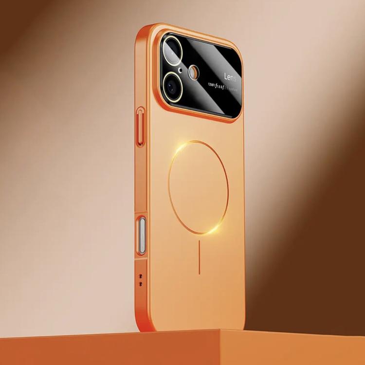 For iPhone 16 Kalebol Large Window MagSafe Frosted PC Phone Case(Orange) by Kalebol