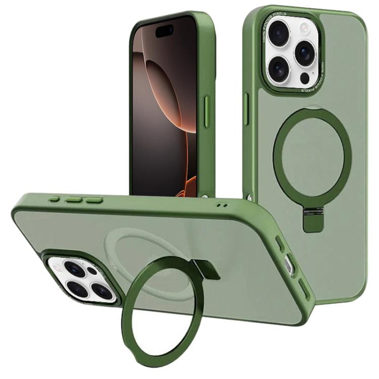 For iPhone 16 Pro Max Kalebol Metal Lens Frame MagSafe Holder Frosted PC Phone Case(Dark Green) by Kalebol