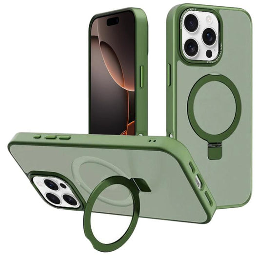 For iPhone 16 Pro Max Kalebol Metal Lens Frame MagSafe Holder Frosted PC Phone Case(Dark Green) by Kalebol
