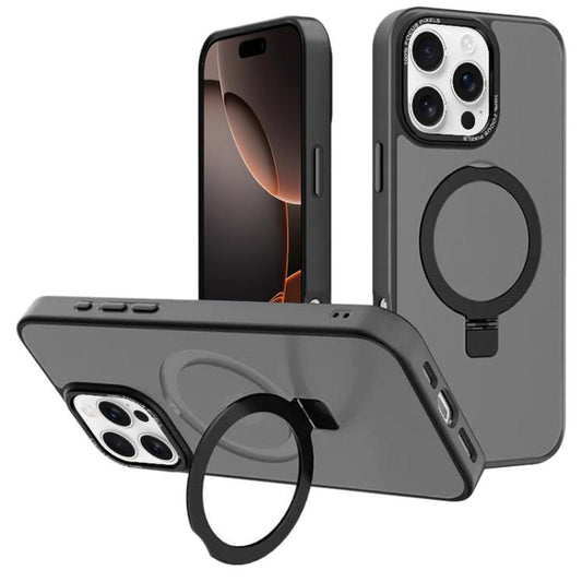 For iPhone 16 Pro Max Kalebol Metal Lens Frame MagSafe Holder Frosted PC Phone Case(Black) by Kalebol