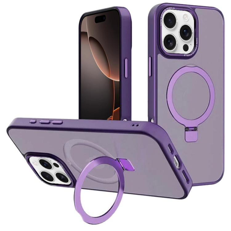 For iPhone 16 Pro Max Kalebol Metal Lens Frame MagSafe Holder Frosted PC Phone Case(Dark Purple) by Kalebol