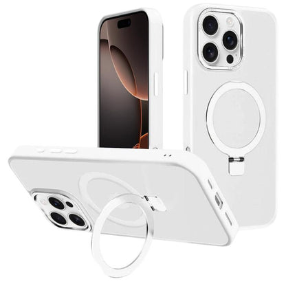 For iPhone 16 Pro Kalebol Metal Lens Frame MagSafe Holder Frosted PC Phone Case(Frosted White) by Kalebol
