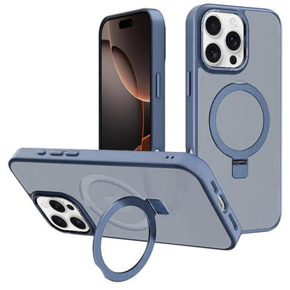 For iPhone 16 Pro Kalebol Metal Lens Frame MagSafe Holder Frosted PC Phone Case(Sierra Blue) by Kalebol
