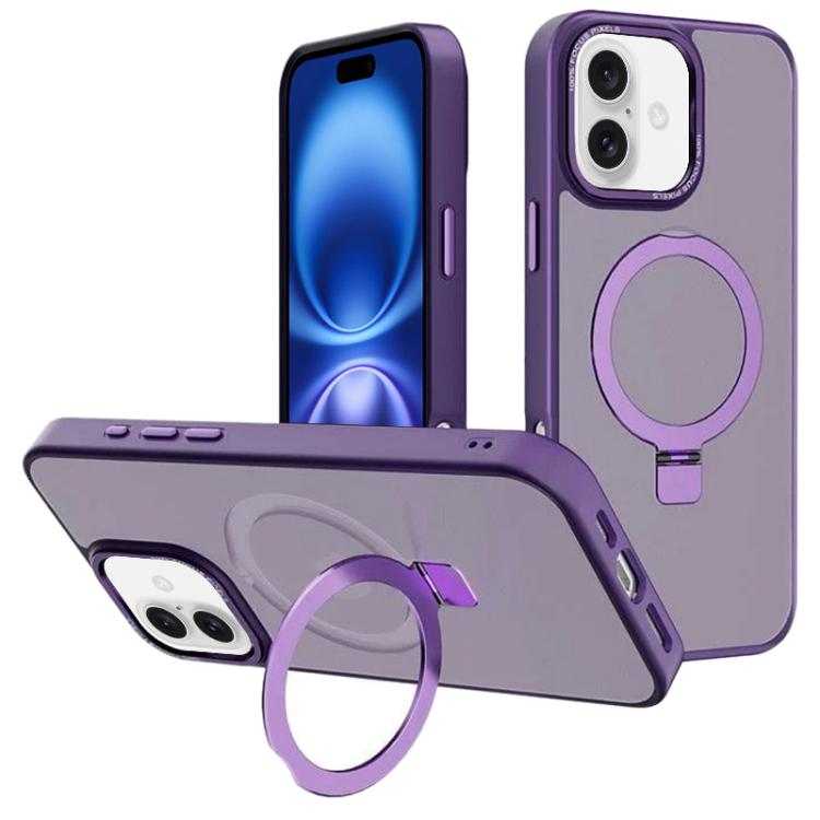 For iPhone 16 Plus Kalebol Metal Lens Frame MagSafe Holder Frosted PC Phone Case(Dark Purple) by Kalebol