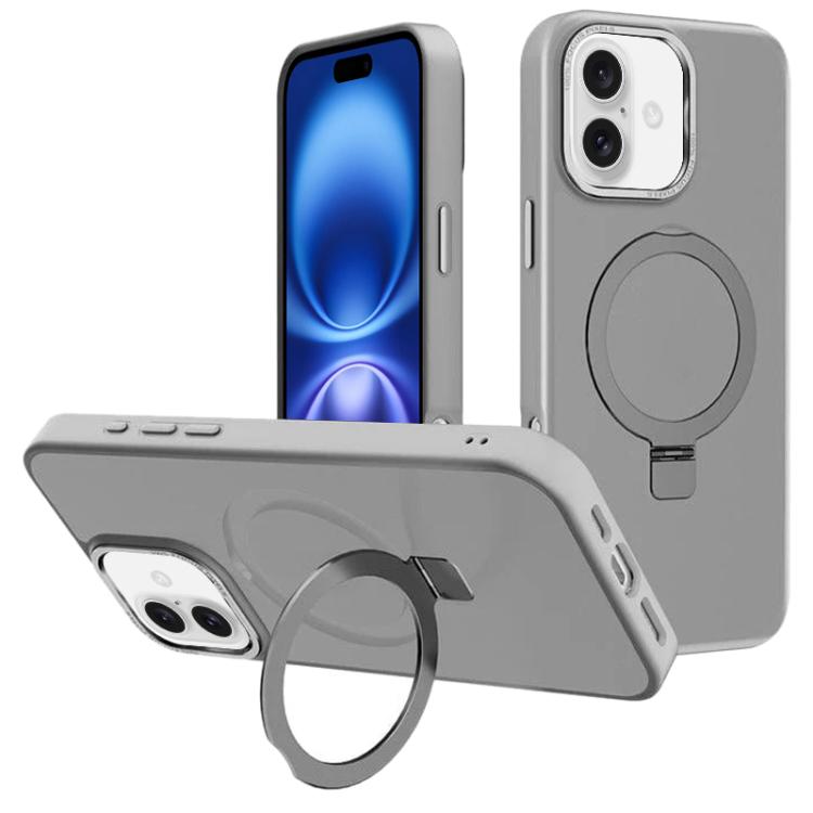 For iPhone 16 Kalebol Metal Lens Frame MagSafe Holder Frosted PC Phone Case(Grey) by Kalebol