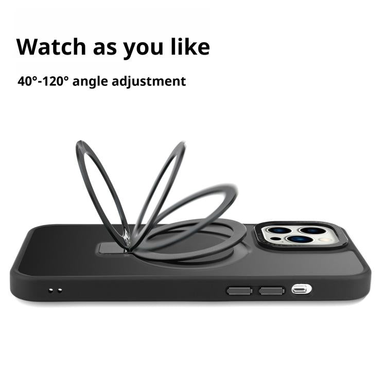 For iPhone 16 Plus Kalebol Metal Lens Frame MagSafe Holder Frosted PC Phone Case(Black) by Kalebol