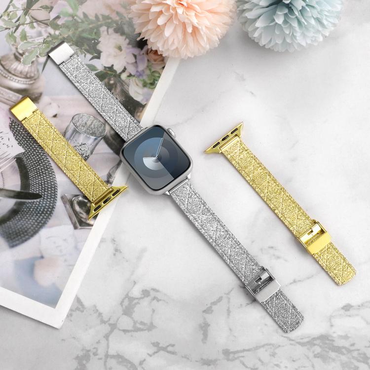 For Apple Watch 46mm / 49mm / 45mm / 44mm Milanese Embossed Metal Watch Band(Silver Rhombus) by bashfashion