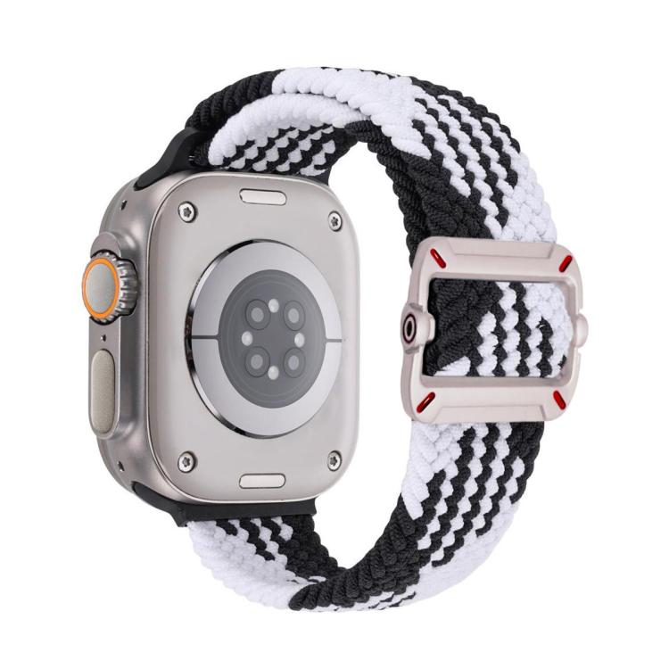 For Apple Watch 46mm / 49mm / 45mm / 44mm Double Loop Mechanical Buckle Nylon Braid Watch Band(Z Black White) by bashfashion