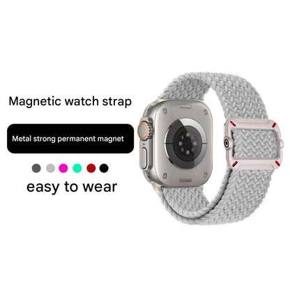 For Apple Watch 46mm / 49mm / 45mm / 44mm Double Loop Mechanical Buckle Nylon Braid Watch Band(Z Black White) by bashfashion