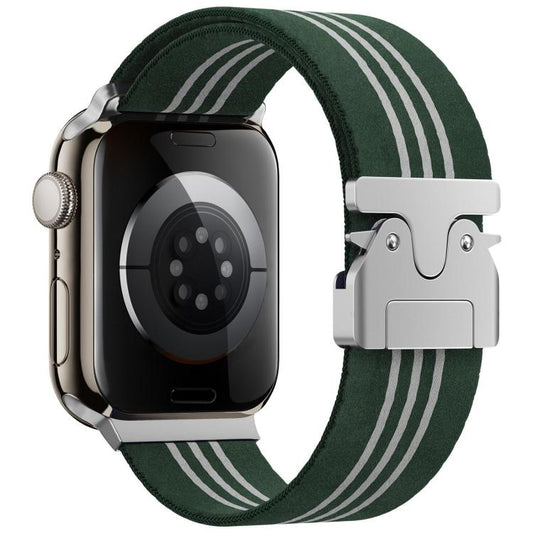 For Apple Watch 42 / 44 / 45 / 46 / 49mm xDfind Parachute Buckle 3-Stripe Braided Nylon Watch Band(Green White) by xDfind
