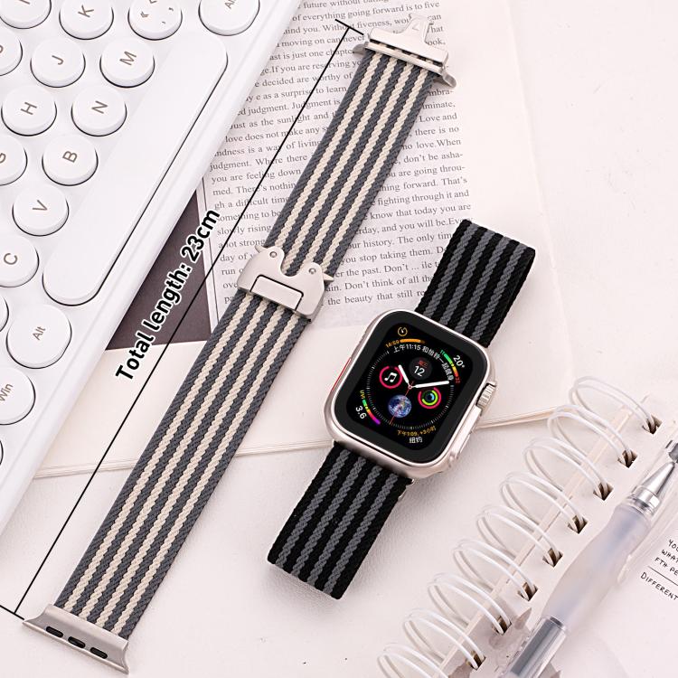 For Apple Watch 42 / 44 / 45 / 46 / 49mm xDfind Parachute Buckle 3-Stripe Braided Nylon Watch Band(Blue White) by xDfind
