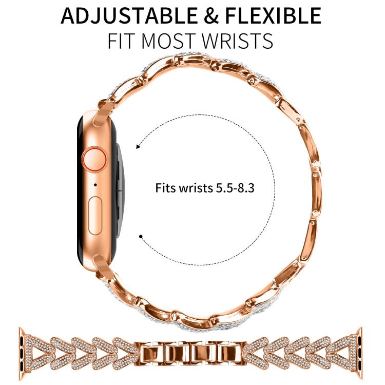 For Apple Watch 38 / 40 / 41 / S10 42mm 20mm xDfind Small Twist Diamond Metal Watch Band(Rose Gold) by xDfind