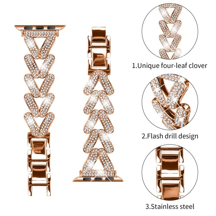 For Apple Watch 38 / 40 / 41 / S10 42mm 20mm xDfind Small Twist Diamond Metal Watch Band(Rose Gold) by xDfind