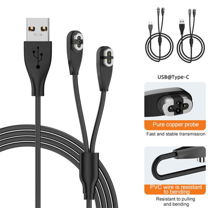 Type-C to 2 Pin / 4 Pin 2 in 1 Magnetic Charging Cable For Shokz Bone Conduction Earphone(Black) by bashfashion