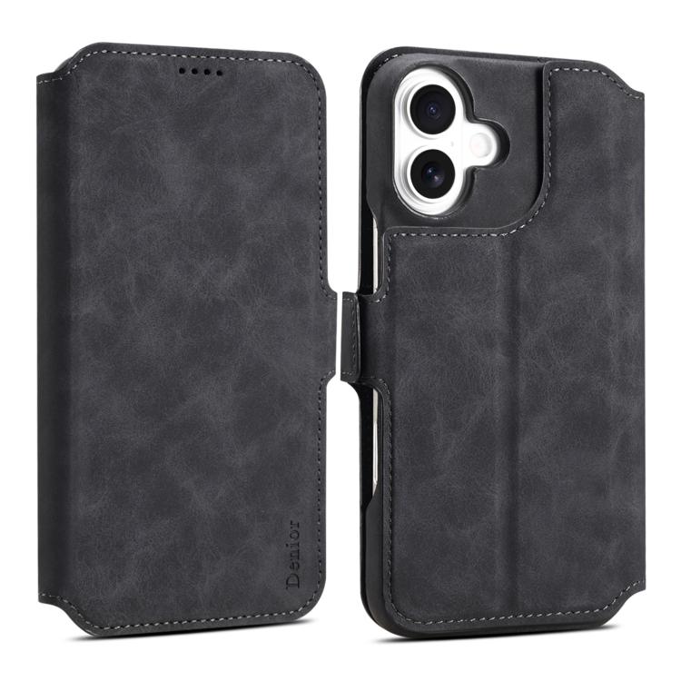 For iPhone 16 Denior B07 MagSafe Detachable Leather Phone Case(Black) by Denior