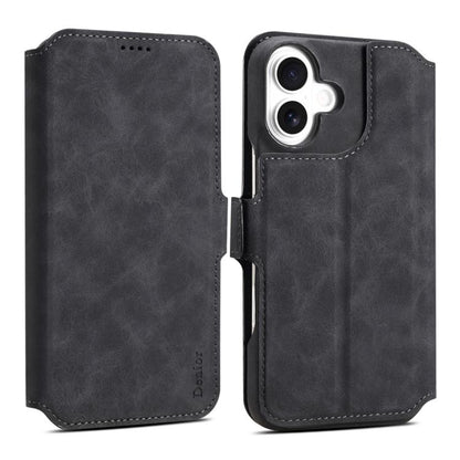 For iPhone 16 Denior B07 MagSafe Detachable Leather Phone Case(Black) by Denior