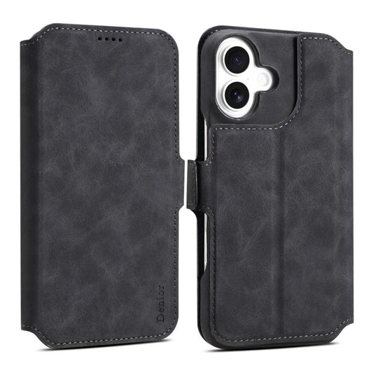 For iPhone 16 Denior B07 MagSafe Detachable Leather Phone Case(Black) by Denior
