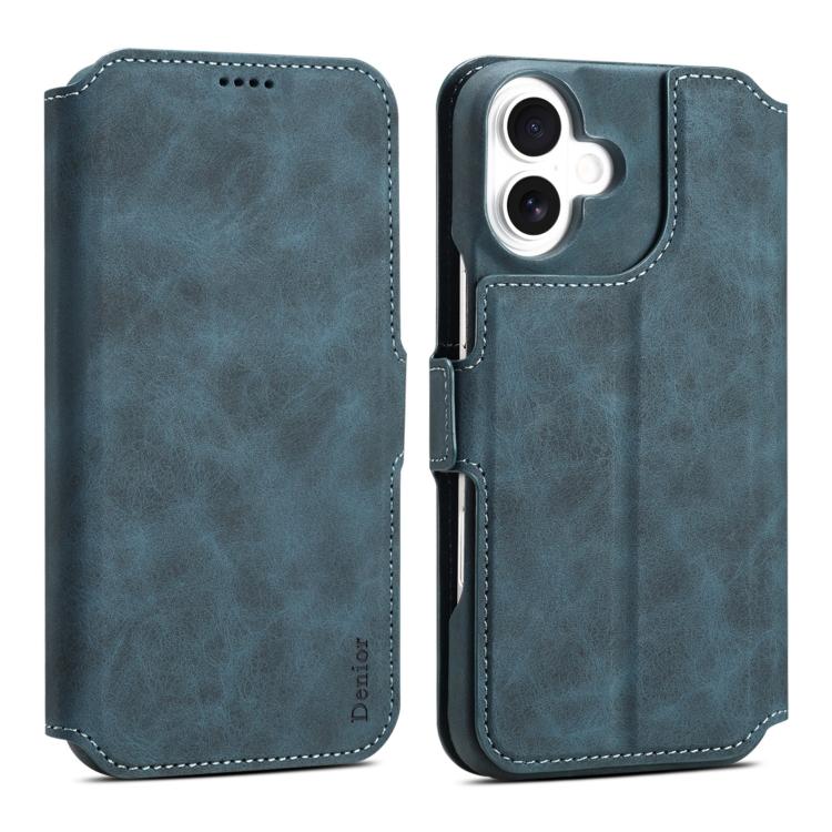 For iPhone 16 Denior B07 MagSafe Detachable Leather Phone Case(Blue) by Denior