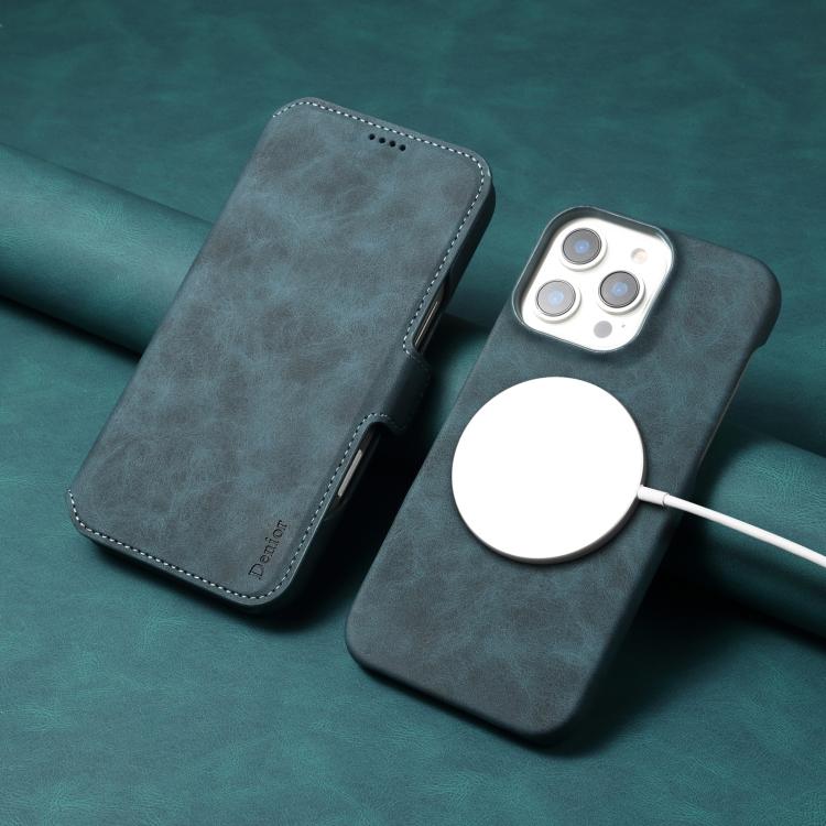 For iPhone 16 Denior B07 MagSafe Detachable Leather Phone Case(Blue) by Denior