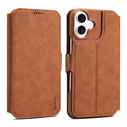 For iPhone 16 Denior B07 MagSafe Detachable Leather Phone Case(Brown) by Denior