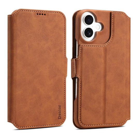 For iPhone 16 Denior B07 MagSafe Detachable Leather Phone Case(Brown) by Denior
