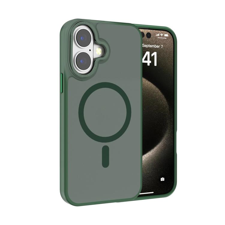 For iPhone 16 Plus Kalebol Metal Lens Frame MagSafe Frosted PC Phone Case(Dark Green) by Kalebol