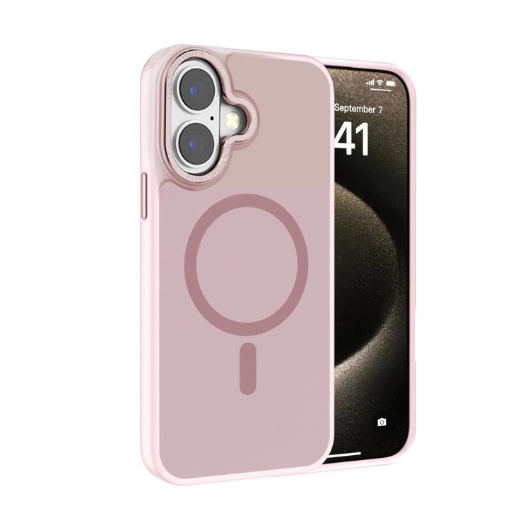 For iPhone 16 Kalebol Metal Lens Frame MagSafe Frosted PC Phone Case(Pink) by Kalebol