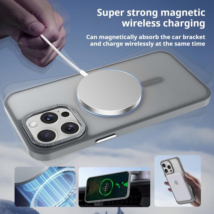For iPhone 16 Pro Kalebol Metal Lens Frame MagSafe Frosted PC Phone Case(Navy Blue) by Kalebol