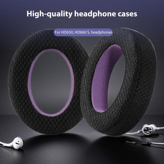 2pcs Snap-on Weaving Mesh Replacement Earpads For Sennheiser HD650 / HD660 S / HD600 / HD6XX / HD58X / HD580 / HD565 / HD545 / HD535(Black Purple) by bashfashion