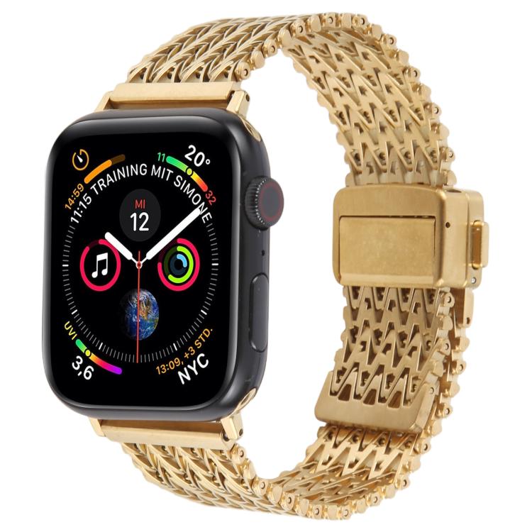 For Apple Watch 46mm / 49mm / 45mm / 44mm Magnetic Snap Clasp Steel Mesh Metal Watch Band(Gold) by bashfashion
