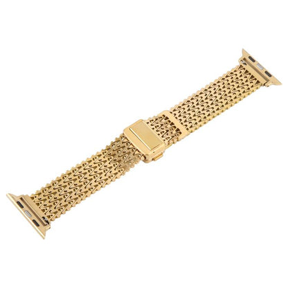For Apple Watch 46mm / 49mm / 45mm / 44mm Magnetic Snap Clasp Steel Mesh Metal Watch Band(Gold) by bashfashion