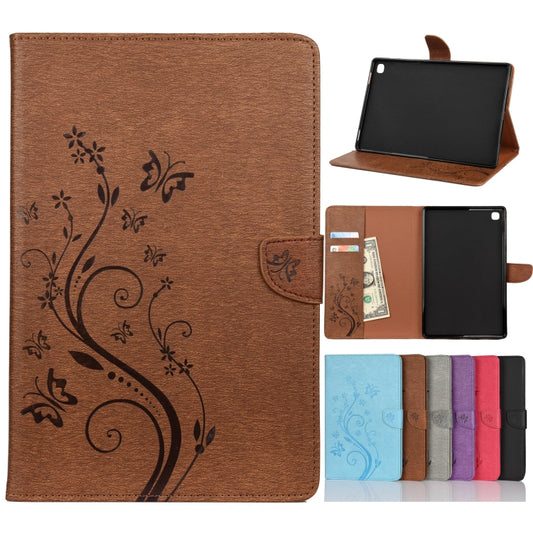 For Samsung Galaxy Tab A7 10.4 (2020) T505 Butterfly Flower Embossing Pattern Horizontal Flip Leather Case with Holder & Card Slots & Wallet(Brown) by bashfashion