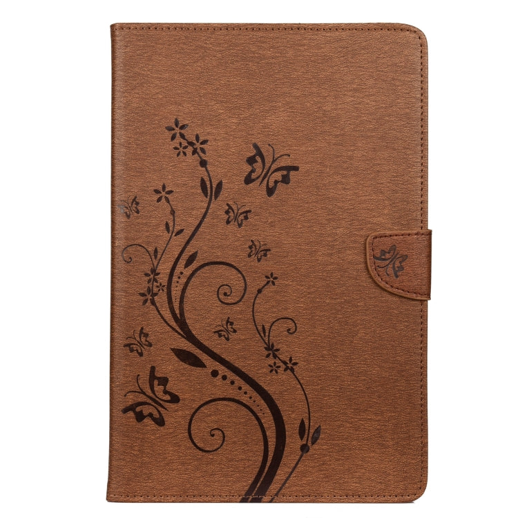For Samsung Galaxy Tab A7 10.4 (2020) T505 Butterfly Flower Embossing Pattern Horizontal Flip Leather Case with Holder & Card Slots & Wallet(Brown) by bashfashion