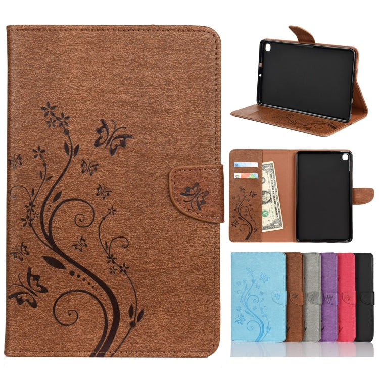For Samsung Galaxy Tab A 8.4 (2020) T307 Butterfly Flower Embossing Pattern Horizontal Flip Leather Case with Holder & Card Slots & Wallet(Brown) by bashfashion