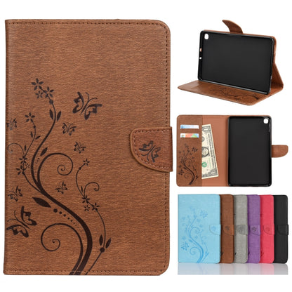 For Samsung Galaxy Tab A 8.4 (2020) T307 Butterfly Flower Embossing Pattern Horizontal Flip Leather Case with Holder & Card Slots & Wallet(Brown) by bashfashion