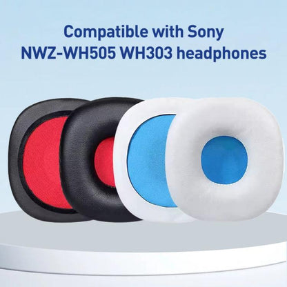 2pcs Protein Leather Earphone Replacement Earpads Pads For Sony NWZ-WH505 / NWZ-WH303(White Blue Net) by bashfashion