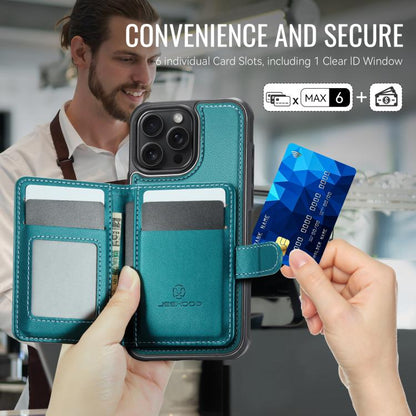 For iPhone 16 Pro JEEHOOD J09 Buckle Card Bag MagSafe Magnetic Style RFID Leather Phone Case(Green) by JEEHOOD