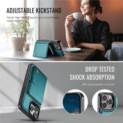 For iPhone 16 Pro JEEHOOD J09 Buckle Card Bag MagSafe Magnetic Style RFID Leather Phone Case(Green) by JEEHOOD