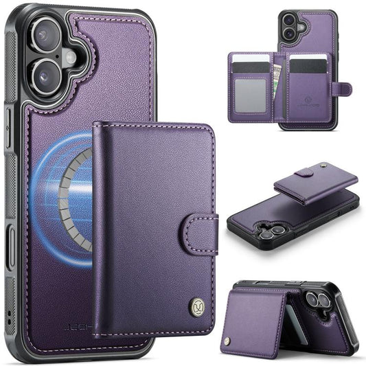 For iPhone 17 JEEHOOD J09 Buckle Card Bag MagSafe Magnetic Style RFID Leather Phone Case(Purple) by JEEHOOD
