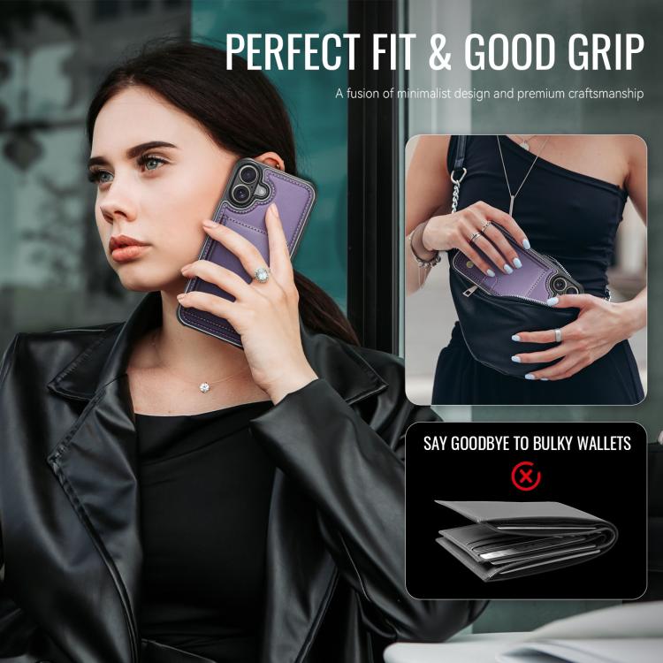 For iPhone 17 JEEHOOD J09 Buckle Card Bag MagSafe Magnetic Style RFID Leather Phone Case(Purple) by JEEHOOD