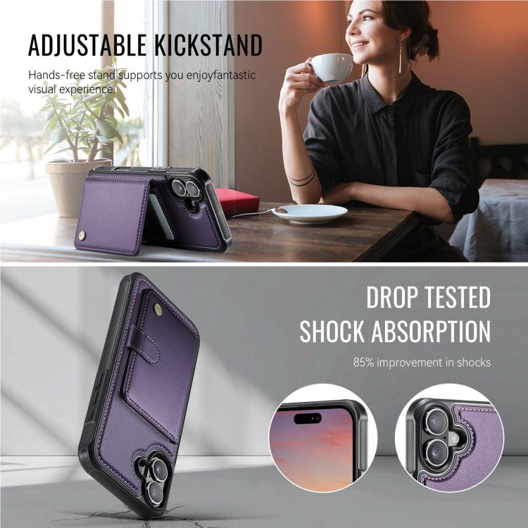 For iPhone 17 JEEHOOD J09 Buckle Card Bag MagSafe Magnetic Style RFID Leather Phone Case(Purple) by JEEHOOD