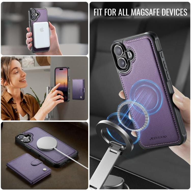 For iPhone 17 JEEHOOD J09 Buckle Card Bag MagSafe Magnetic Style RFID Leather Phone Case(Purple) by JEEHOOD