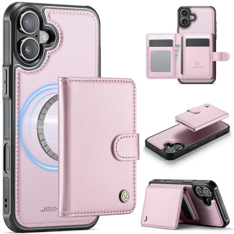 For iPhone 17 JEEHOOD J09 Buckle Card Bag MagSafe Magnetic Style RFID Leather Phone Case(Pink) by JEEHOOD