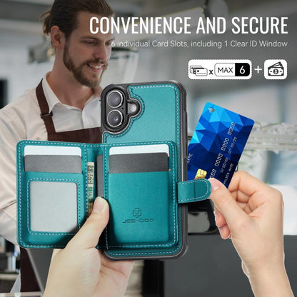 For iPhone 17 JEEHOOD J09 Buckle Card Bag MagSafe Magnetic Style RFID Leather Phone Case(Green) by JEEHOOD