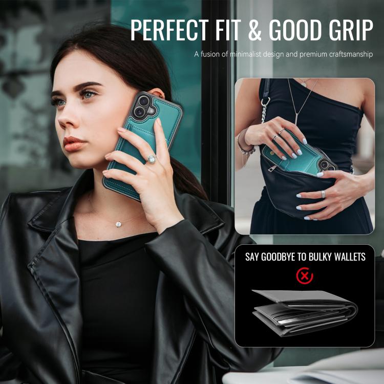 For iPhone 17 JEEHOOD J09 Buckle Card Bag MagSafe Magnetic Style RFID Leather Phone Case(Green) by JEEHOOD