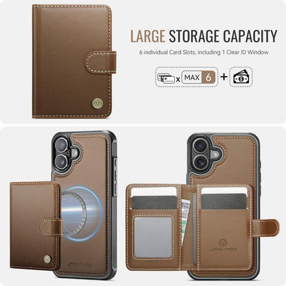 For iPhone 17 JEEHOOD J09 Buckle Card Bag MagSafe Magnetic Style RFID Leather Phone Case(Brown) by JEEHOOD