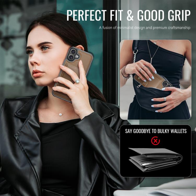 For iPhone 17 JEEHOOD J09 Buckle Card Bag MagSafe Magnetic Style RFID Leather Phone Case(Brown) by JEEHOOD