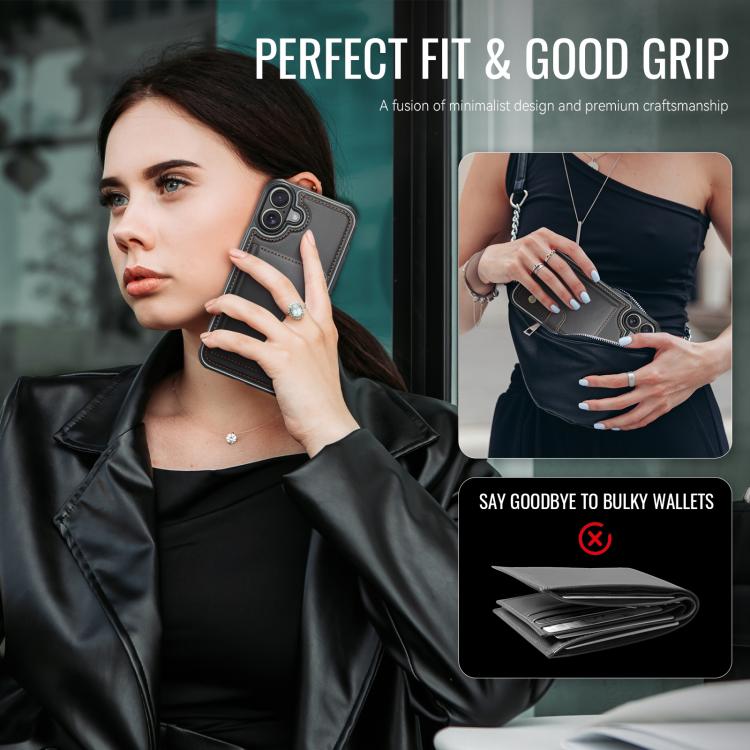 For iPhone 17 JEEHOOD J09 Buckle Card Bag MagSafe Magnetic Style RFID Leather Phone Case(Black) by JEEHOOD